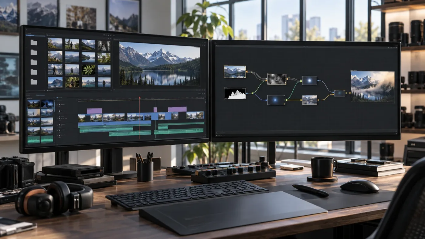 Illustration of the difference between AI rough-cut assistance and Fusion node guidance