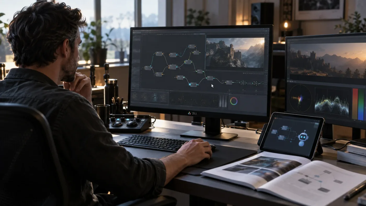 Illustration of choosing an AI assistant for Fusion in DaVinci Resolve