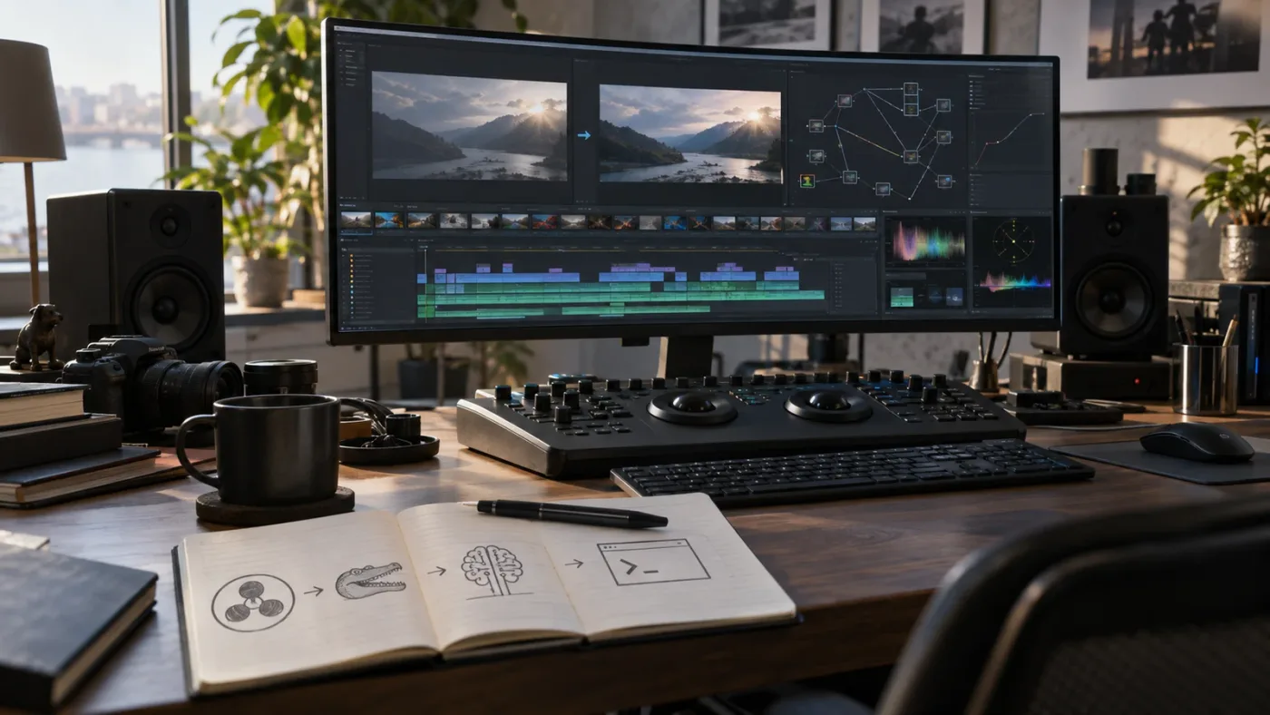 Illustration of the DaVinci Resolve 21.1 and Fusion 21.1 version timeline