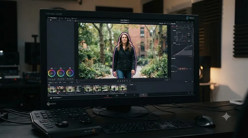 Illustration of DaVinci Resolve's Magic Mask automatically isolating a person from the background