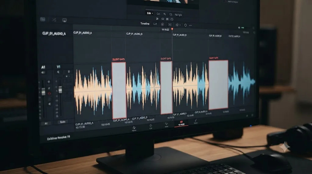 Illustration of a waveform timeline with silent sections highlighted and automatically trimmed out