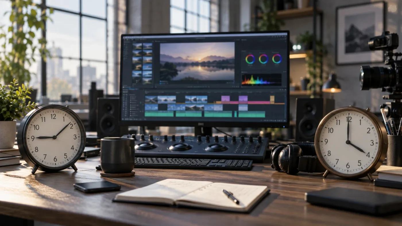 Illustration of different time costs for AI editing and DaVinci Resolve tutoring