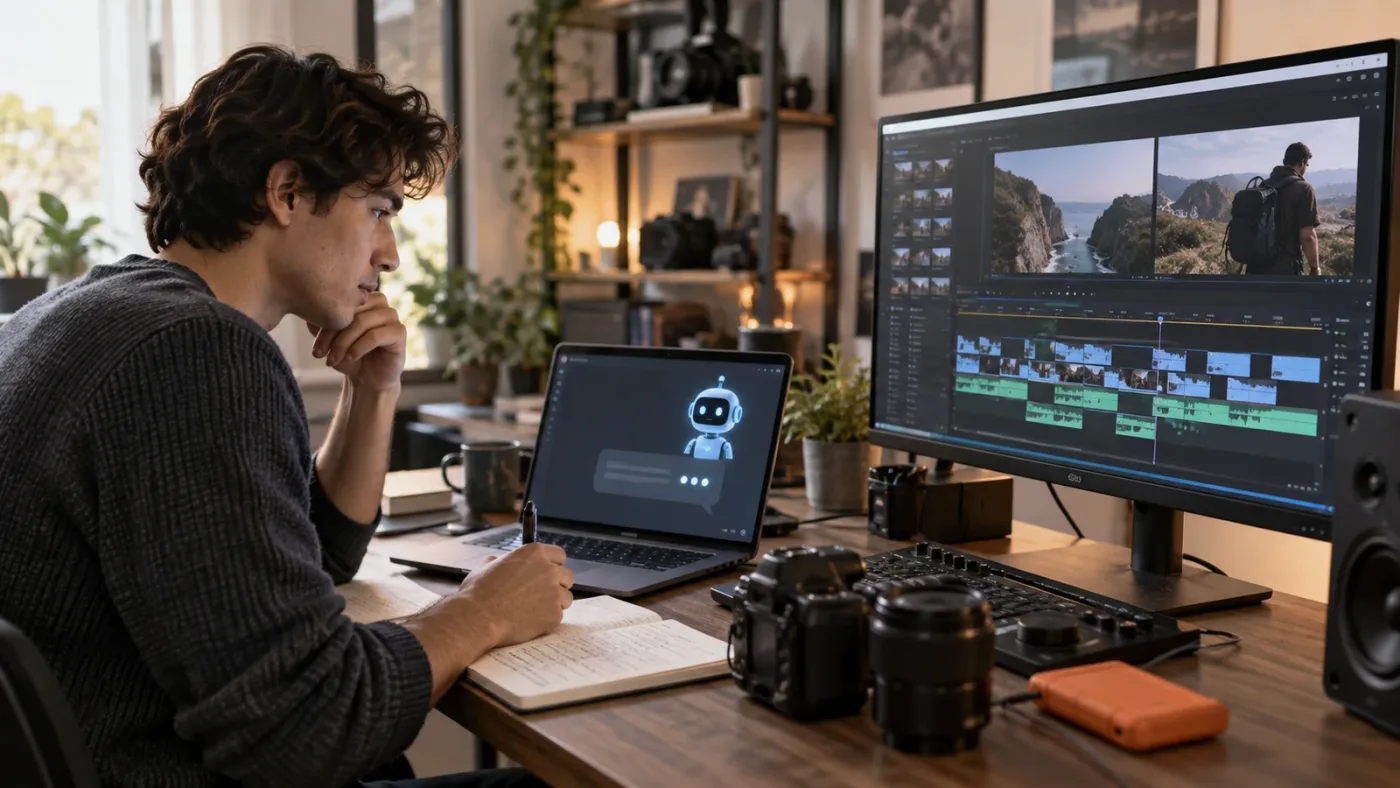 Illustration of an AI tutor and an AI editor serving different DaVinci Resolve goals