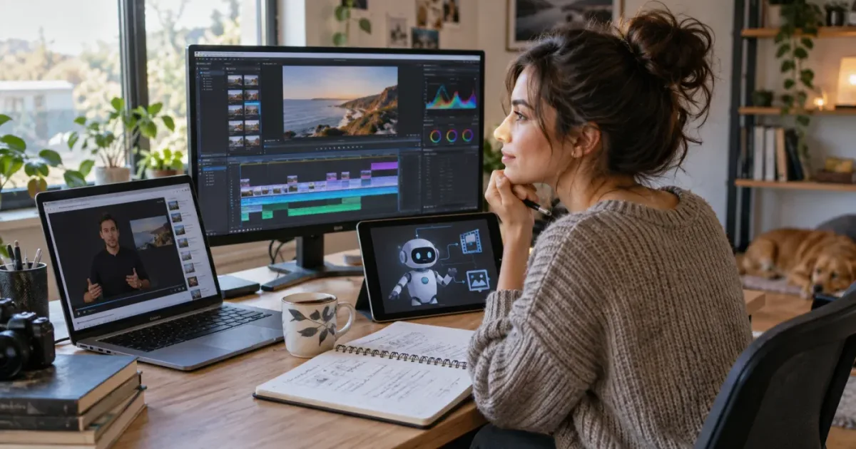 Illustration of a beginner choosing an assistant for DaVinci Resolve