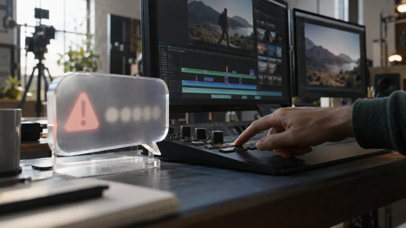 Illustration of asking an on-screen assistant about a DaVinci Resolve error