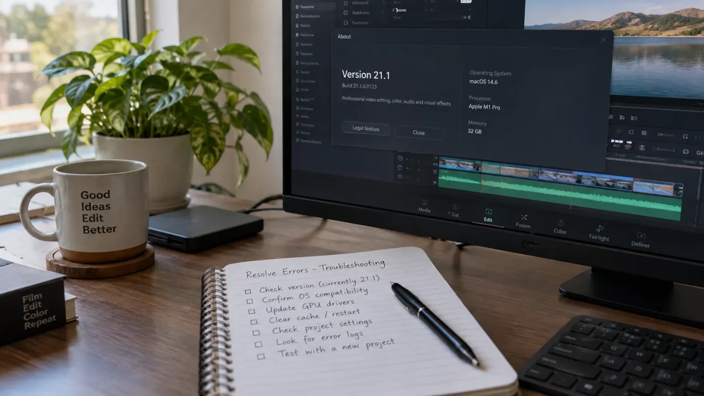 Illustration of recording a DaVinci Resolve version for troubleshooting