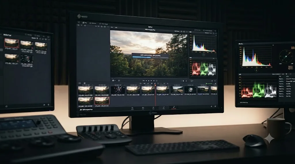 Illustration of a DaVinci Resolve Deliver page running an HDR analysis pass on Canon C70 Cinema RAW Light footage