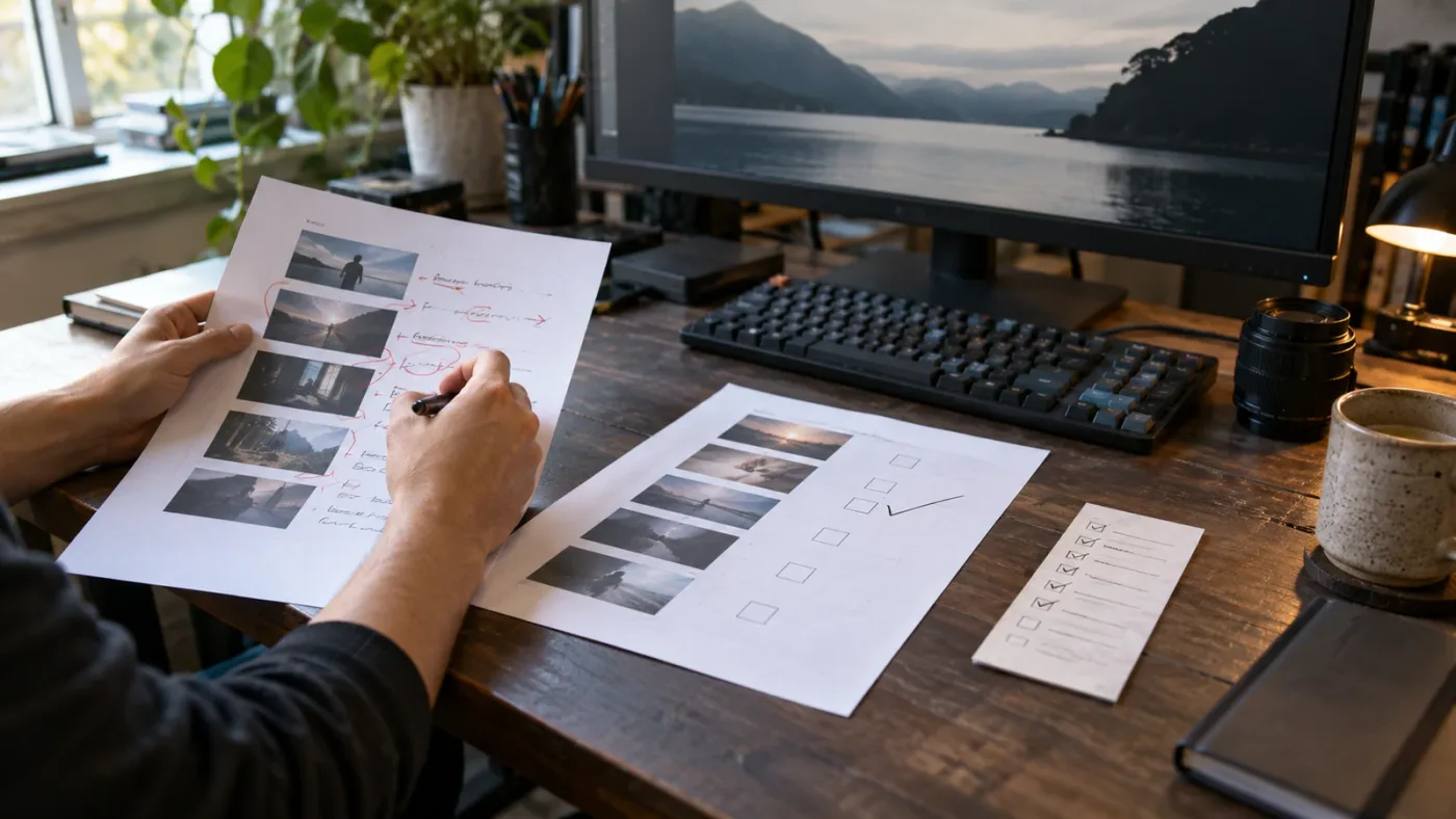 Illustration of a proposed DaVinci Resolve edit being reviewed and verified