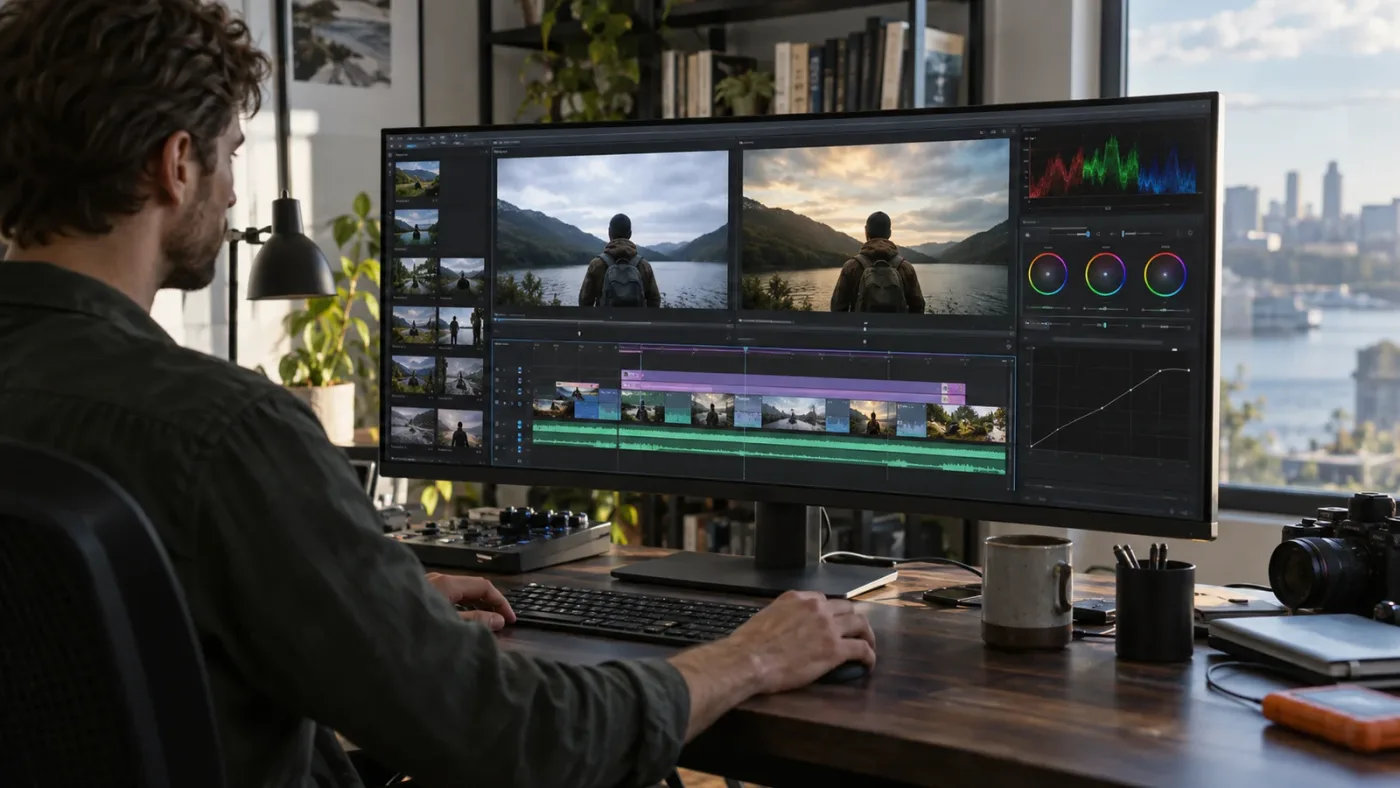 Illustration of DaVinci Resolve source clip processing and shared adjustment clip effects