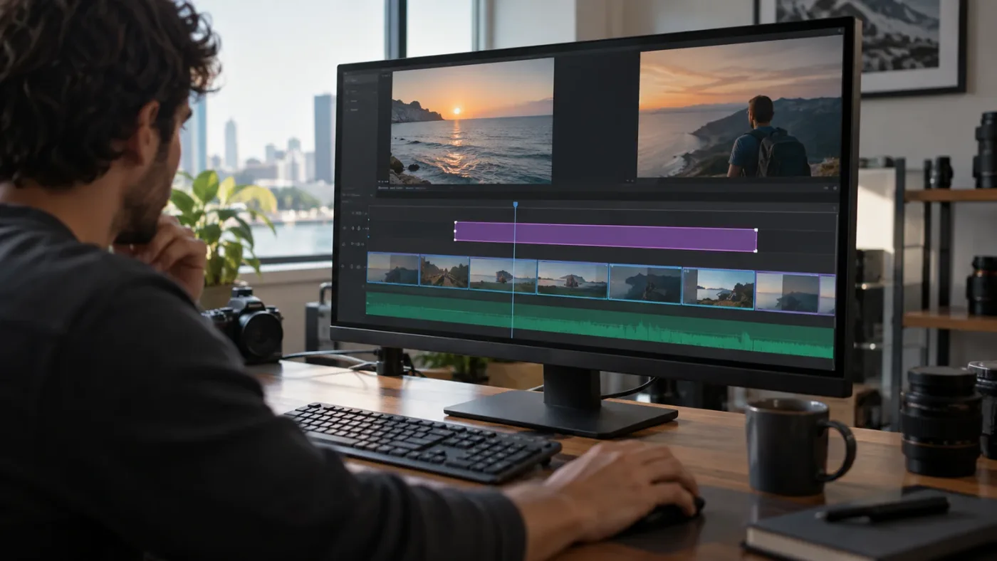 Illustration of a DaVinci Resolve adjustment clip above multiple video tracks