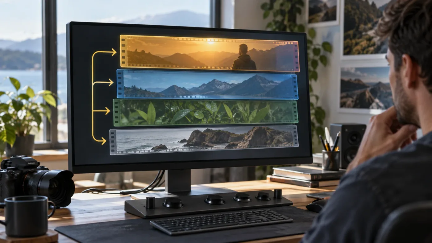 Illustration of DaVinci Resolve adjustment clip track order and affected clips