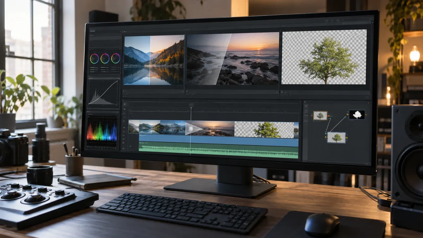 Illustration of DaVinci Resolve adjustment clip versus transparent overlay workflows