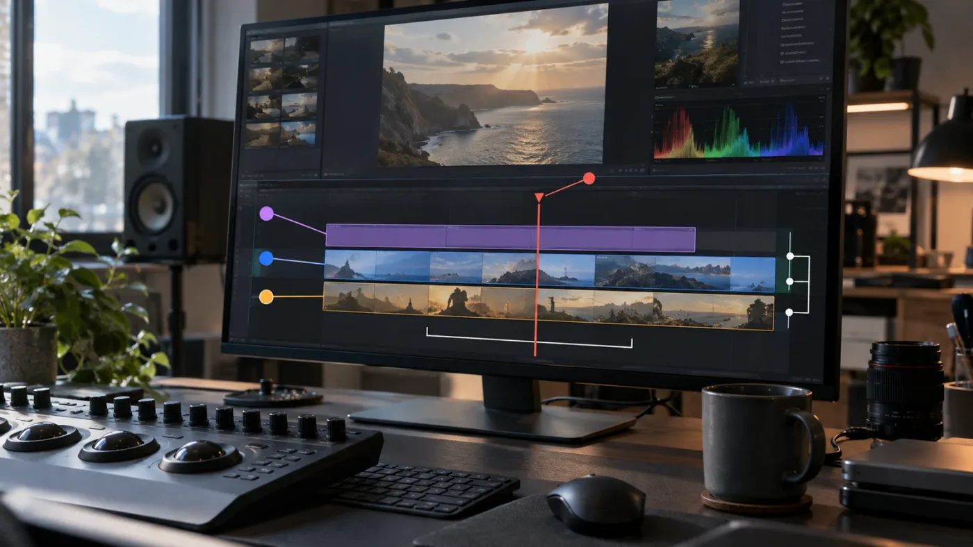 Illustration of Adjustment Clip timeline placement and visible layers in DaVinci Resolve