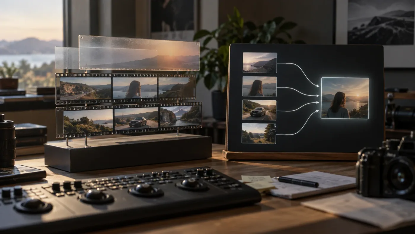 Illustration of an Adjustment Clip and Fusion Composition input paths in DaVinci Resolve