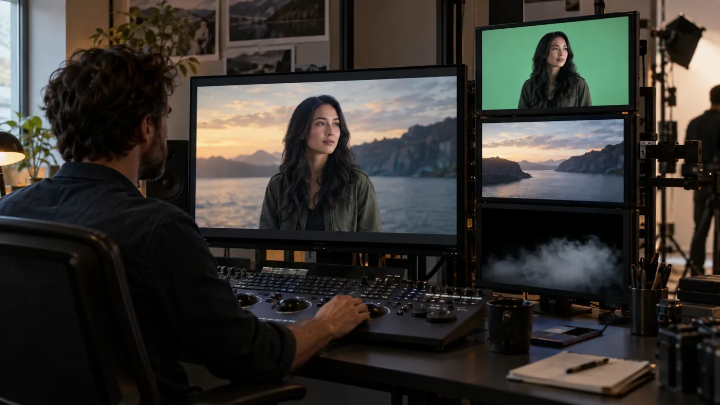 Illustration of separate foreground and background inputs in a DaVinci Resolve Fusion composite