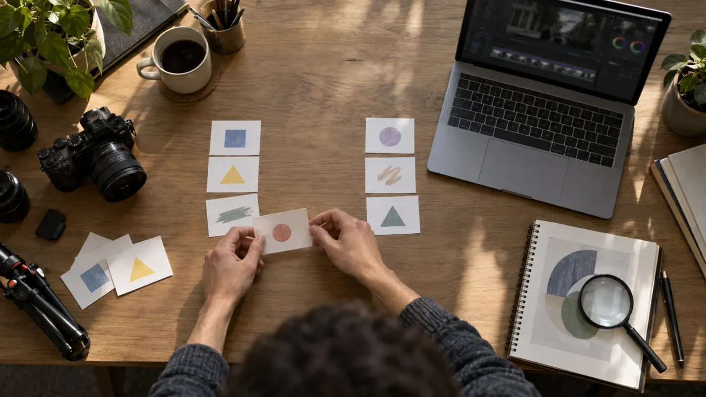 Illustration of an editor matching a learning question to a course, manual, screen assistant, or editing agent