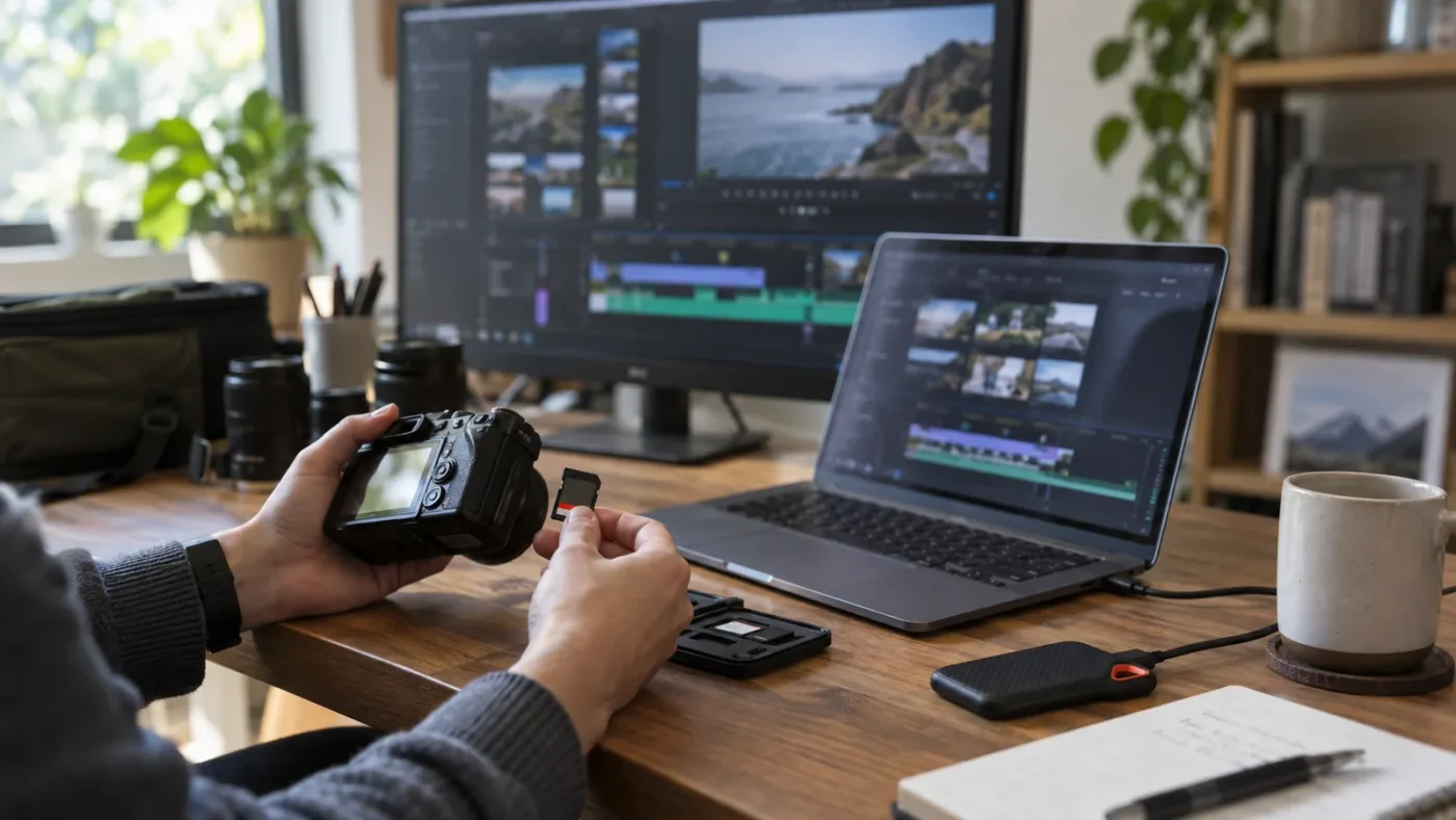 Illustration of a simple practice workflow moving from media import to edit, sound, and delivery