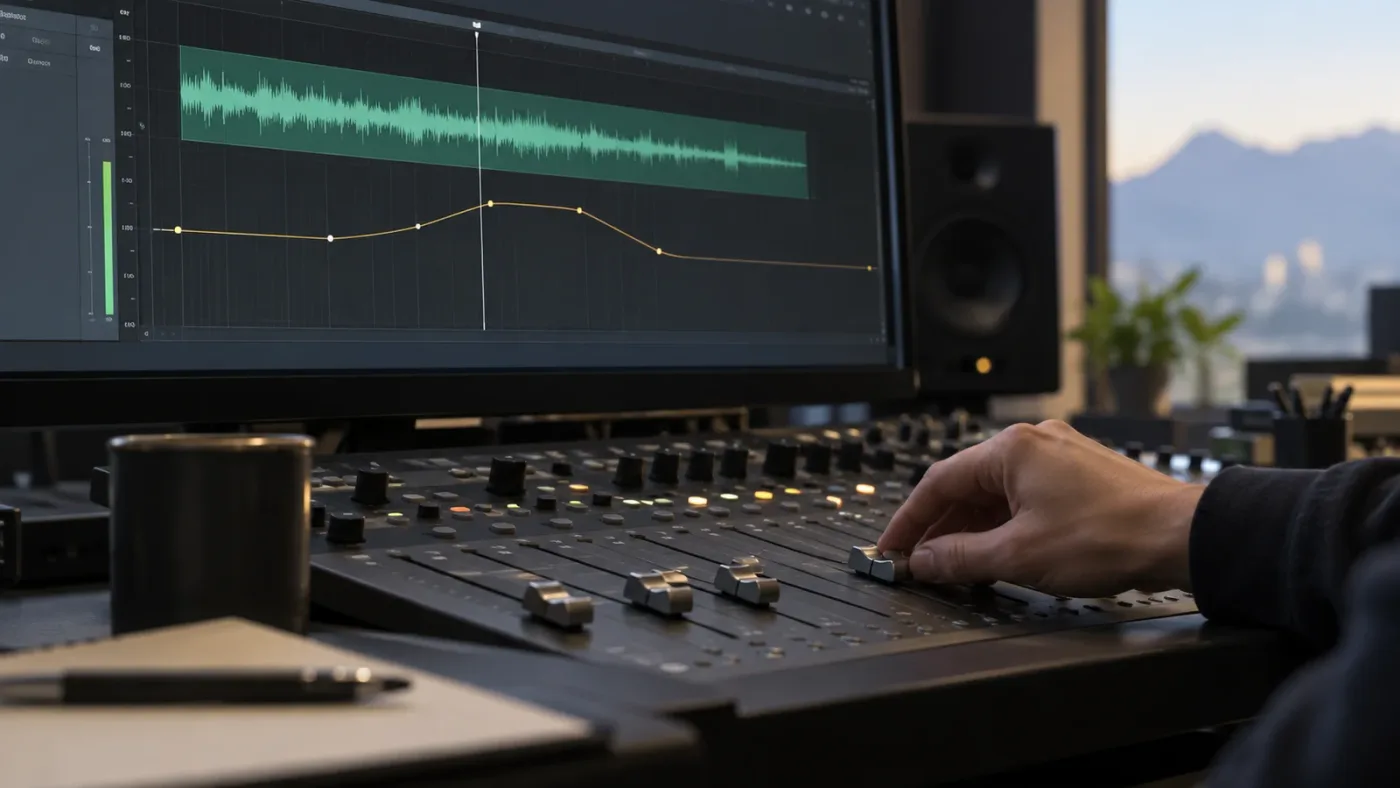 Illustration of a clean DaVinci Resolve Fairlight test track for diagnosing missing automation