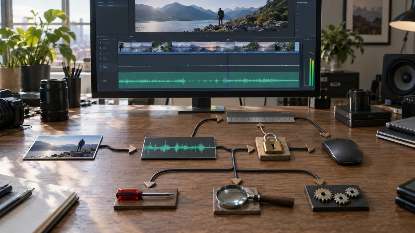 Illustration of a DaVinci Resolve audio automation keyframe troubleshooting decision tree