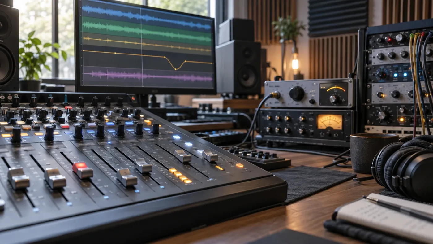 Illustration of DaVinci Resolve Fairlight bus automation and processing controls that can change audible level