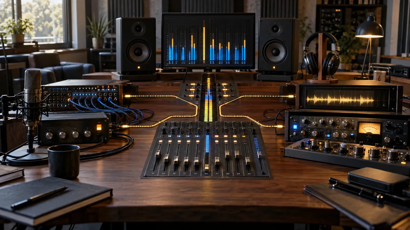 Illustration of a DaVinci Resolve audio bus troubleshooting decision matrix based on the first silent meter