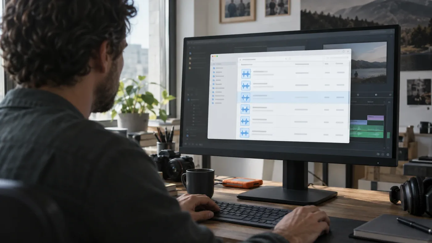 Illustration of narrowing a DaVinci Resolve relink search to the correct audio folder