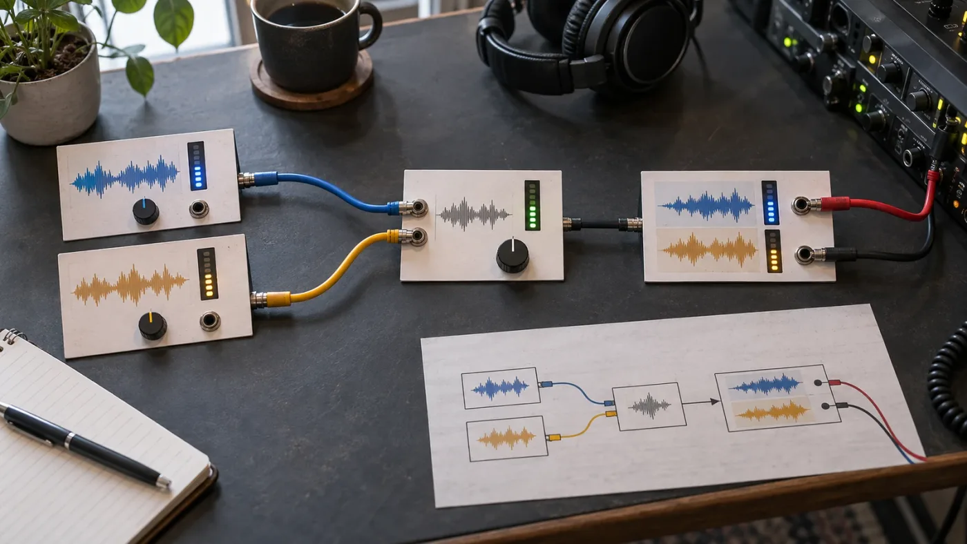 Illustration of audio channel mapping from embedded sources to DaVinci Resolve tracks
