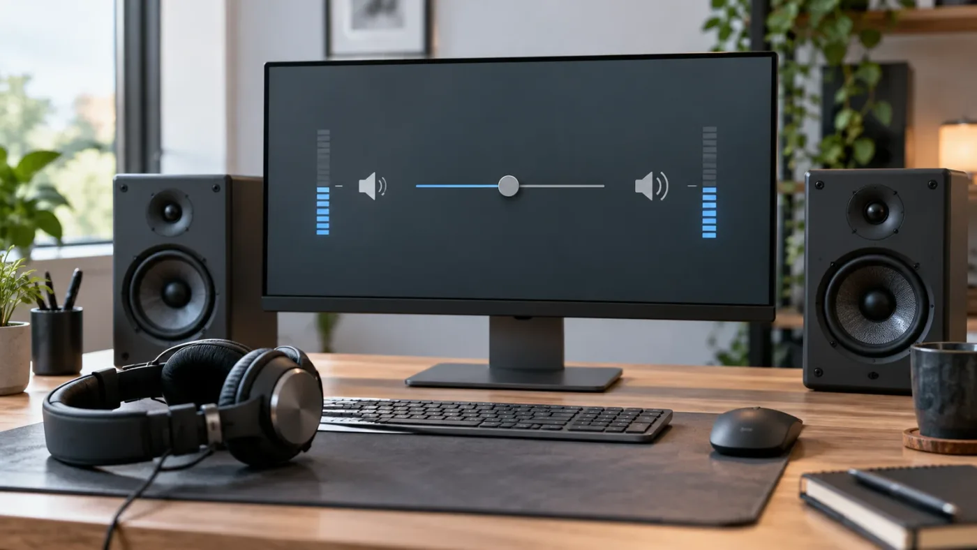 Illustration of checking left and right speaker balance on a computer