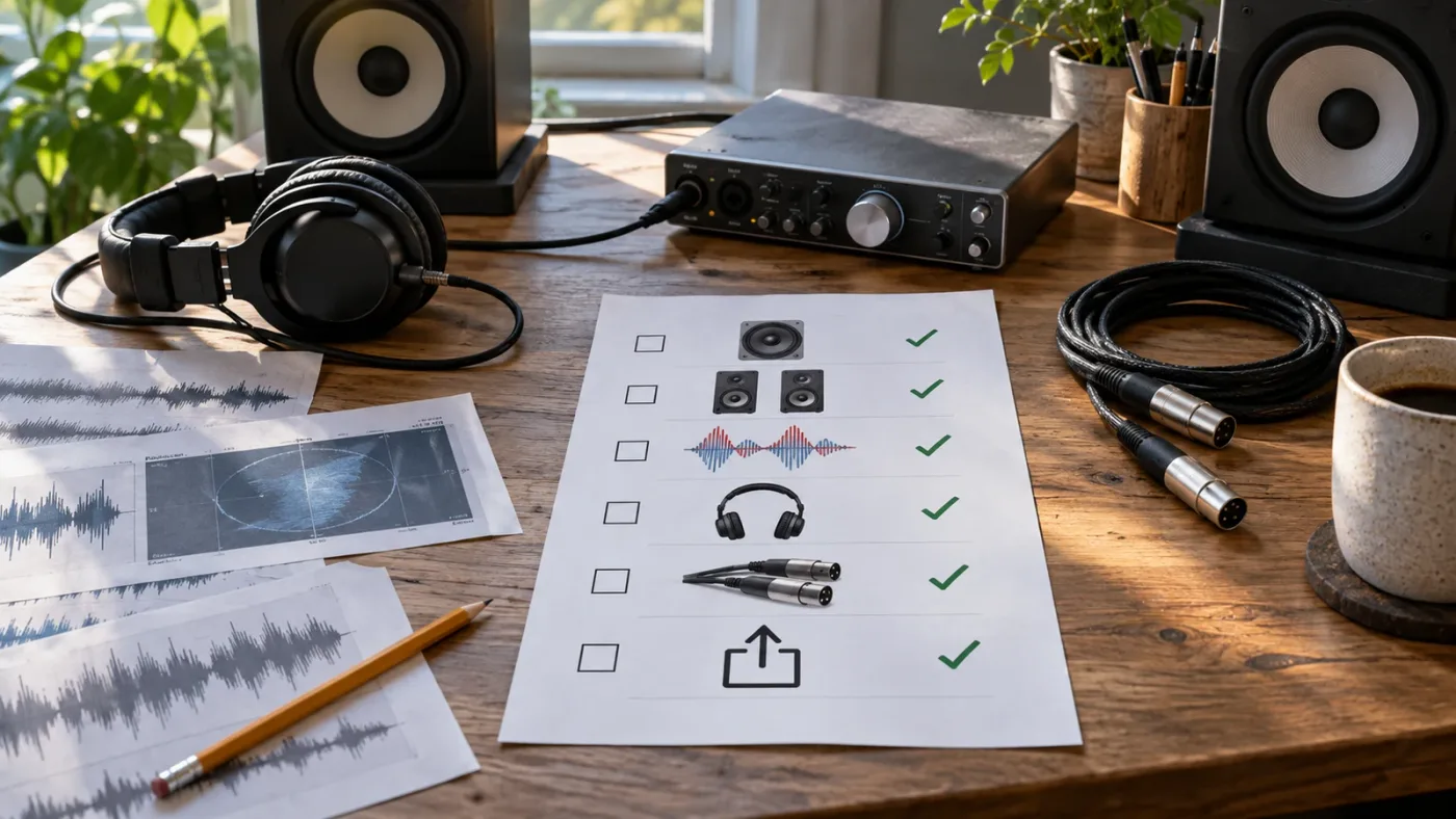 Illustration of a final mono compatibility checklist for a DaVinci Resolve mix
