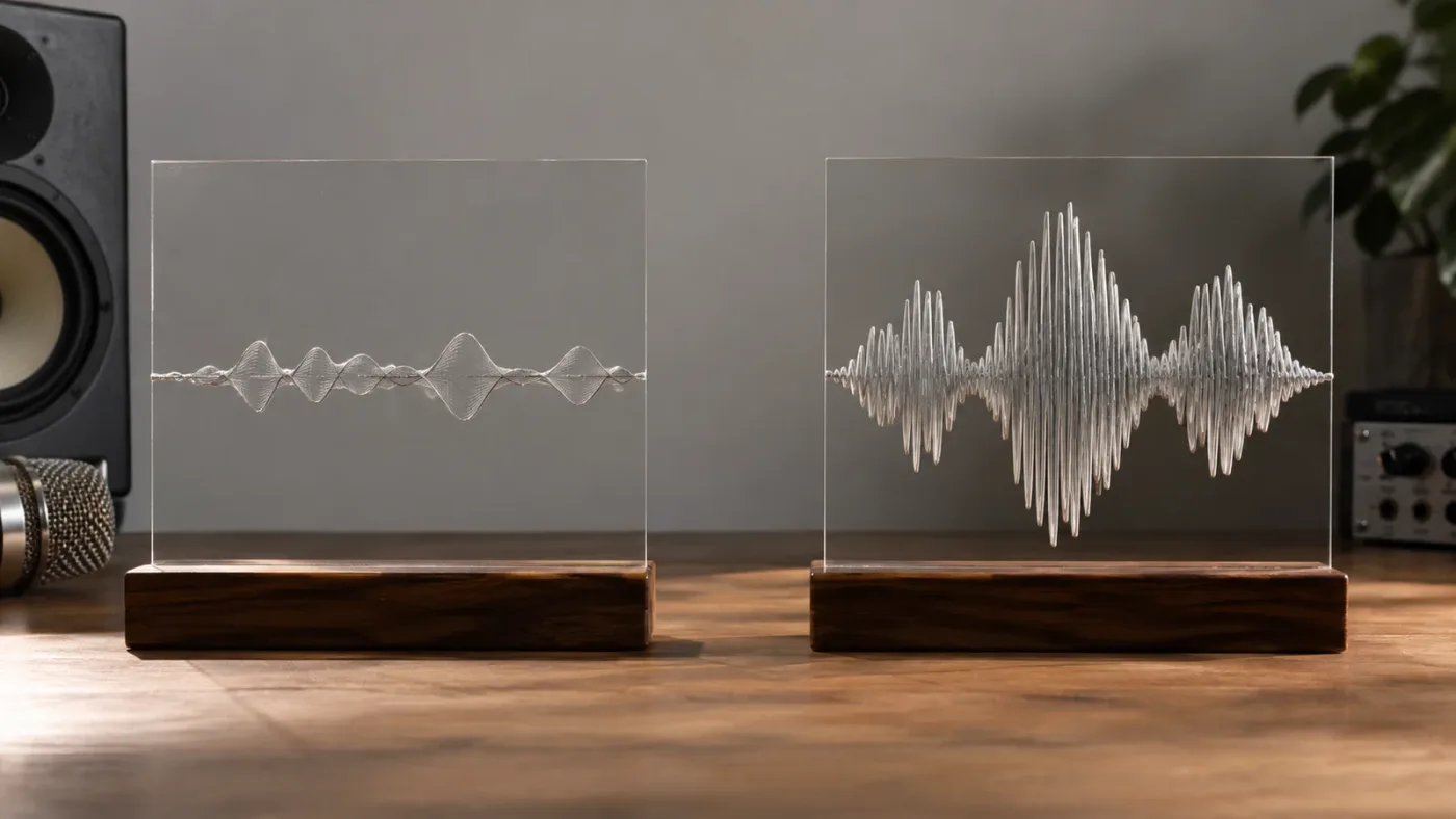 Illustration of a hollow vocal waveform caused by audio phase cancellation