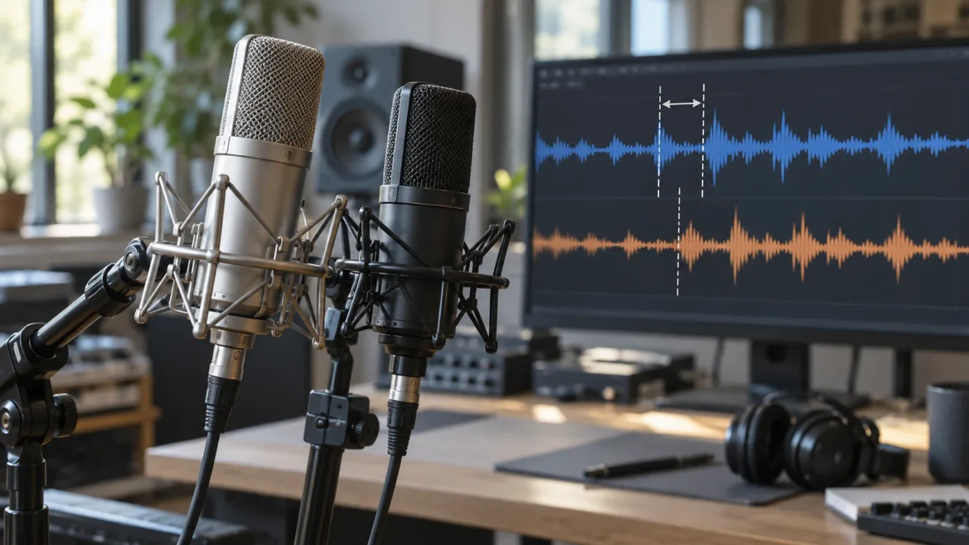 Illustration of two microphone waveforms with a small time offset