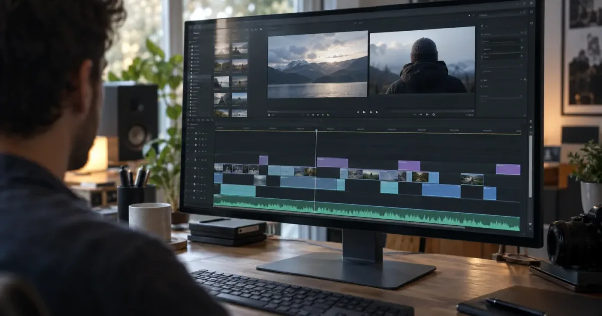 Illustration of an audio timeline with a track highlighted beside vertical scroll controls