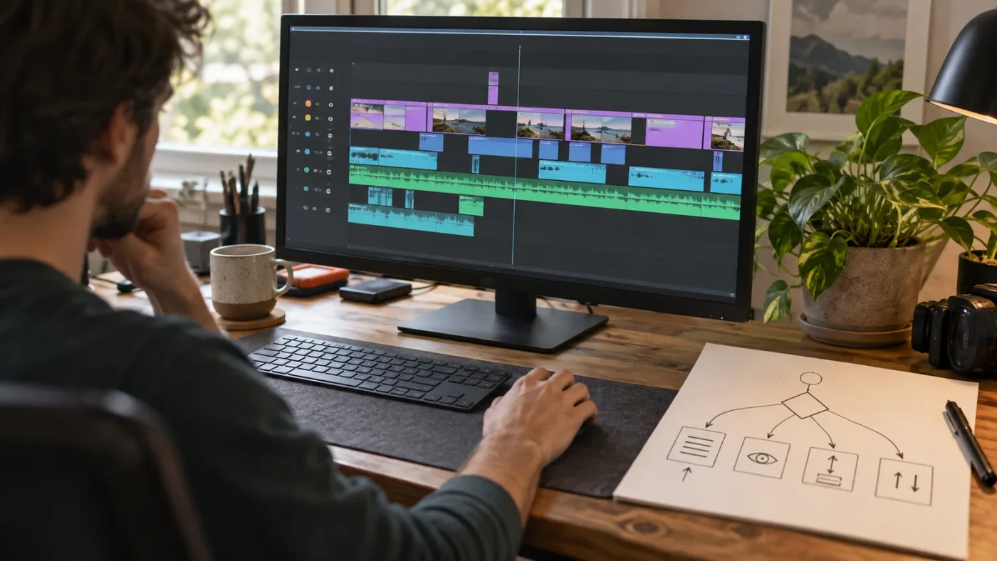 Illustration of a decision path for restoring a missing DaVinci Resolve audio track