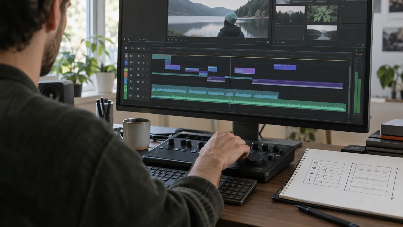 Illustration of the difference between audio track visibility and track height