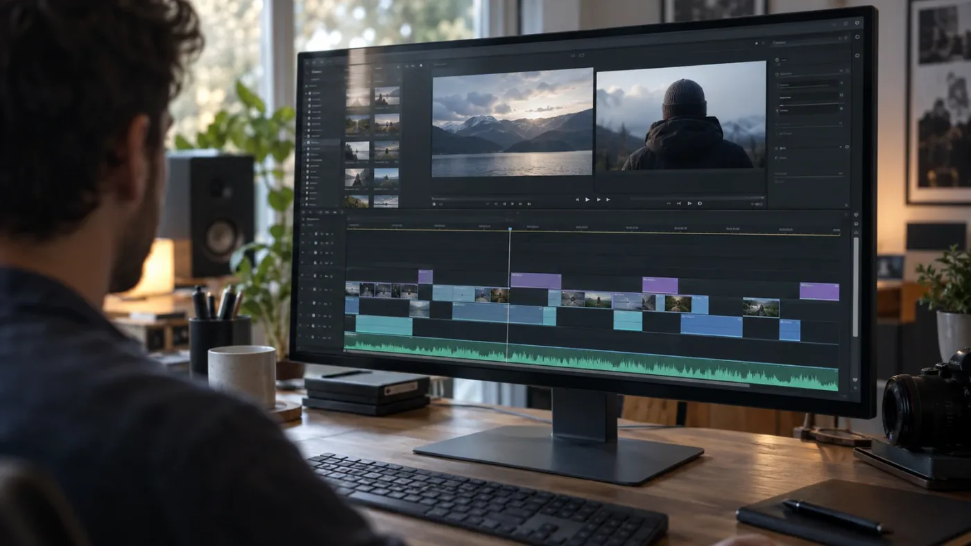 Illustration of a DaVinci Resolve audio timeline with a track below the visible area