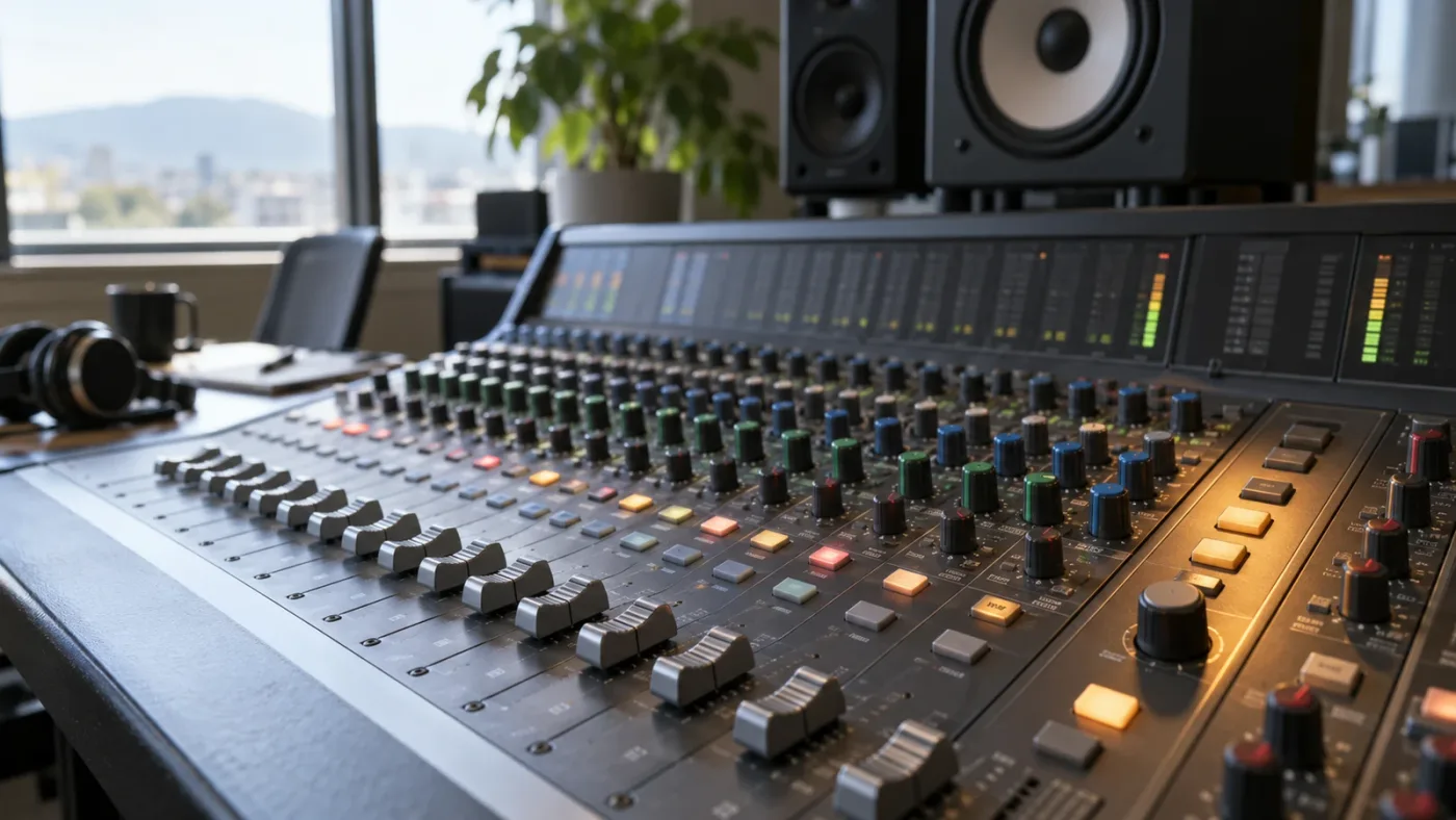 Illustration of a Fairlight mixer channel strip with Bus Outputs assigned