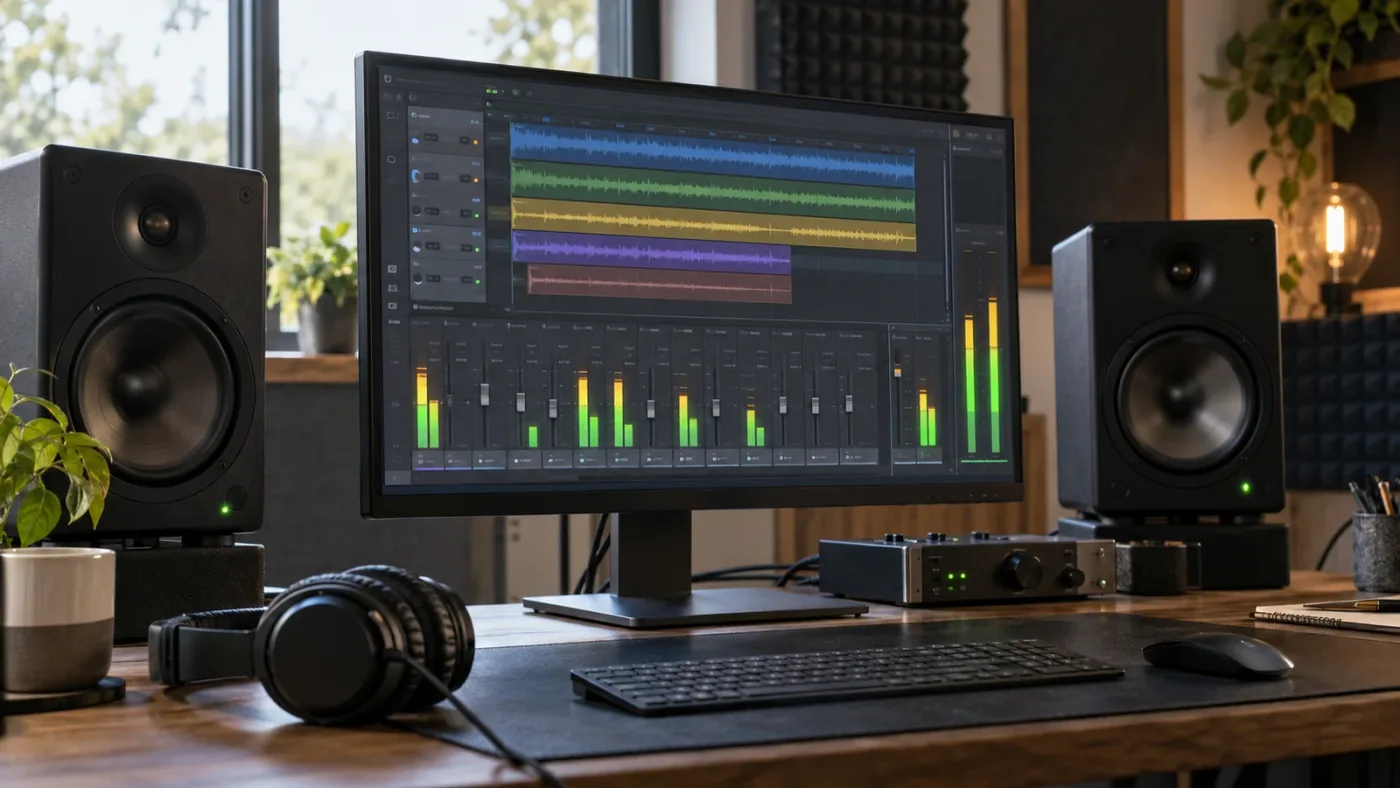 Illustration of verifying a repaired DaVinci Resolve audio track routing chain