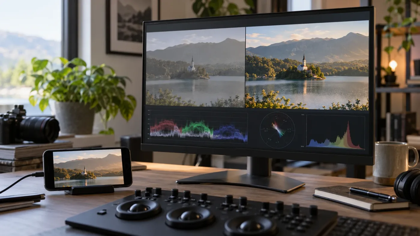 Illustration of a beginner color correcting phone footage in DaVinci Resolve