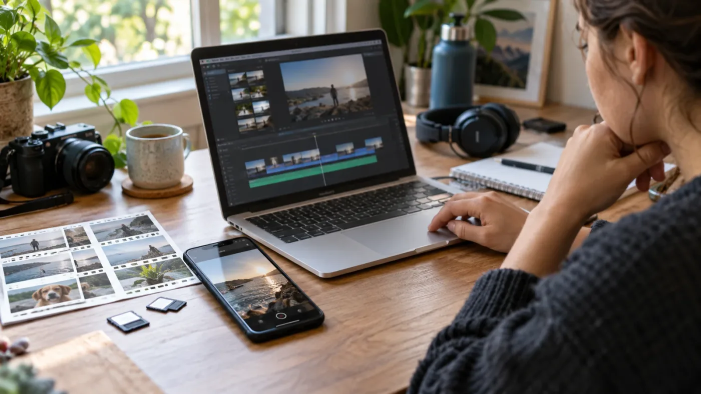 Illustration of a beginner editing phone footage in DaVinci Resolve