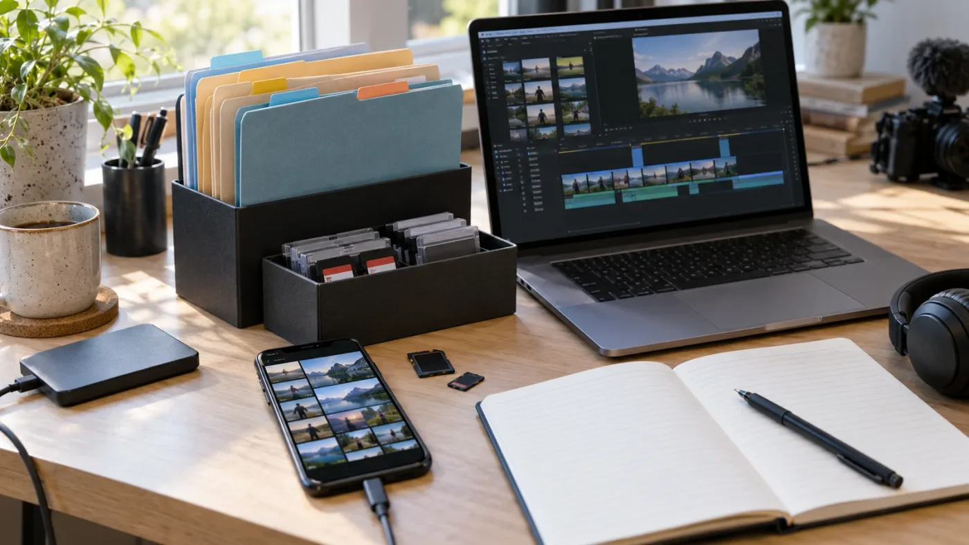 Illustration of a DaVinci Resolve project with organized phone-footage bins