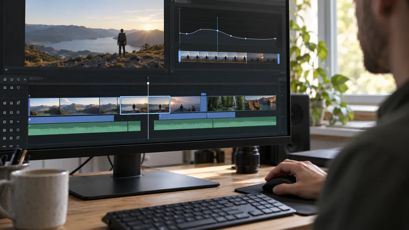 Illustration of DaVinci Resolve retime controls with Selection and Trim modes identified.