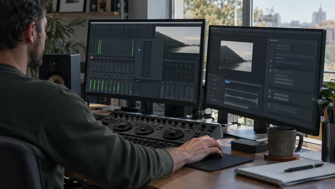 Illustration of a mono Fairlight bus feeding a one-channel DaVinci Resolve export