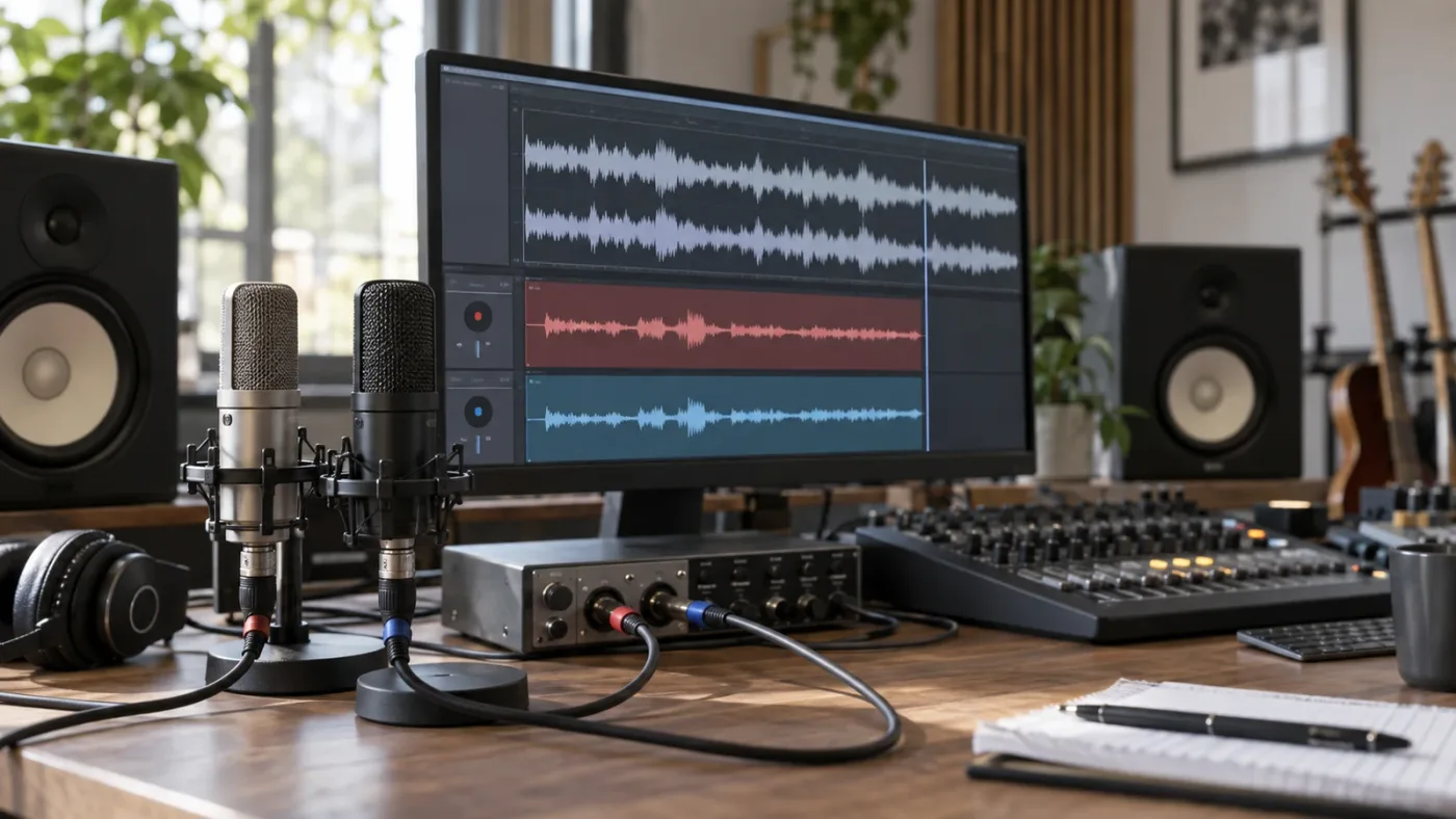 Illustration of a stereo recording split into two independent mono tracks in DaVinci Resolve