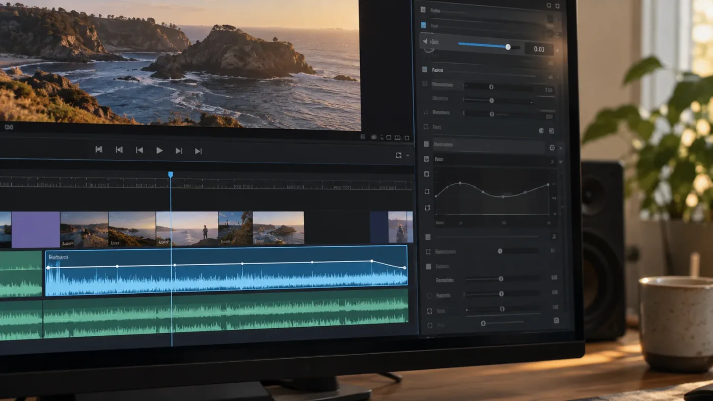 Illustration of selecting one DaVinci Resolve audio clip and adjusting its clip volume