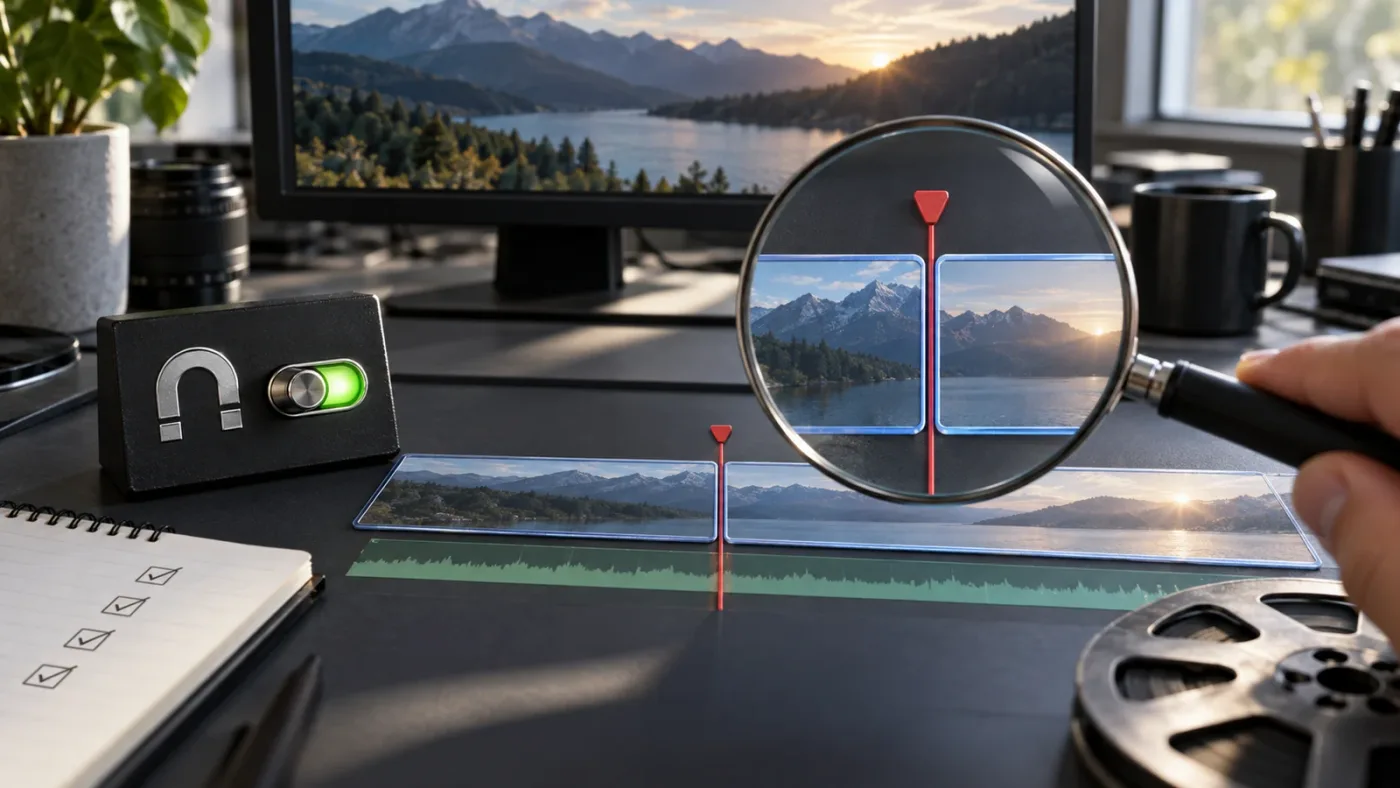 Illustration of a completed DaVinci Resolve snapping fix with the clip edge aligned to the playhead