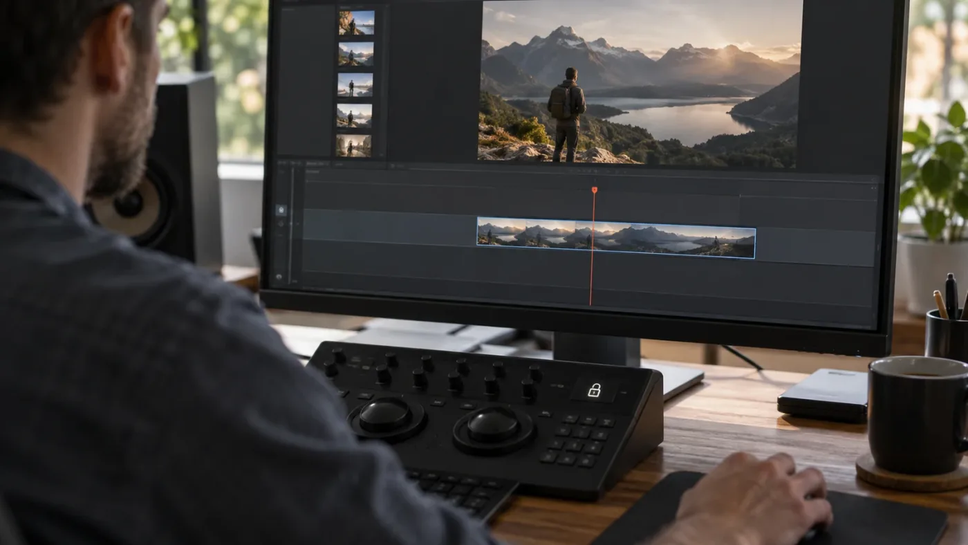 Illustration of a minimal DaVinci Resolve timeline test with one unlocked video track and a playhead