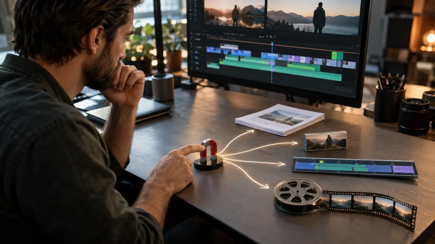 Illustration of a DaVinci Resolve snapping troubleshooting flow from magnet check to frame check