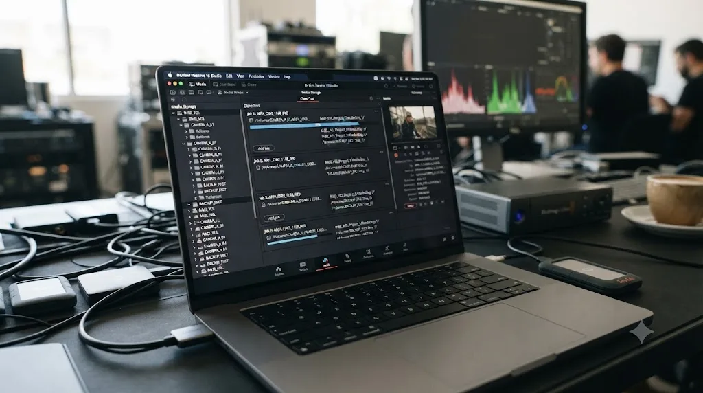 Illustration of the DaVinci Resolve Media page interface showing the Clone Tool tab beside the Media Storage panel