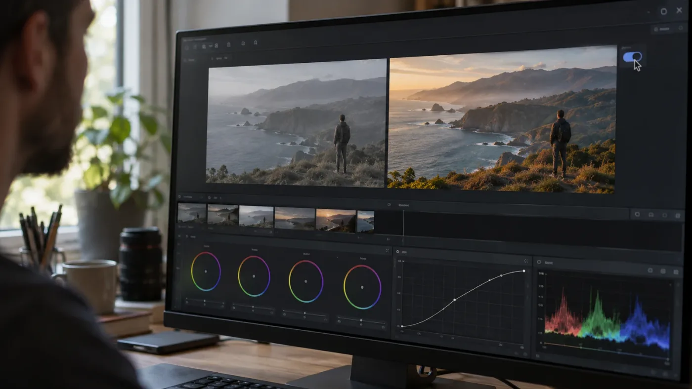 Illustration of a viewer bypass control changing a graded image