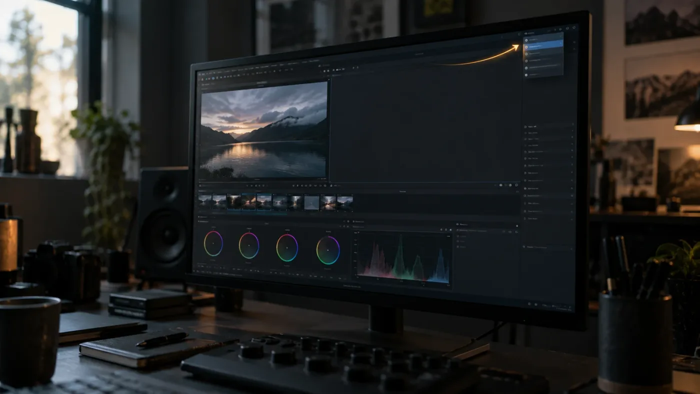 Illustration of a missing DaVinci Resolve Color page node graph and the Workspace menu path